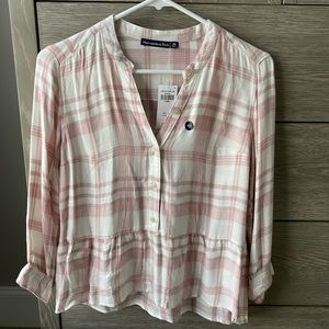 Abercrombie pink white plaid peplum top XS NWT